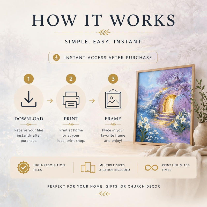 Load image into Gallery viewer, Resurrection Art Empty Tomb Printable Christian Easter Scripture Matte Download Decor

