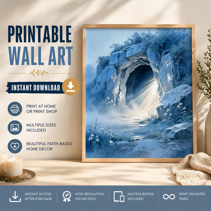 Load image into Gallery viewer, Empty Tomb Art Resurrection Printable Christian Easter Decor Jesus Matte Scripture Download
