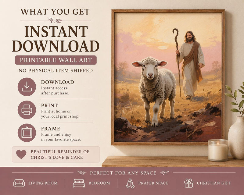 Load image into Gallery viewer, Jesus Lamb Art Good Shepherd Printable Christian Decor Matte Scripture Download Gift
