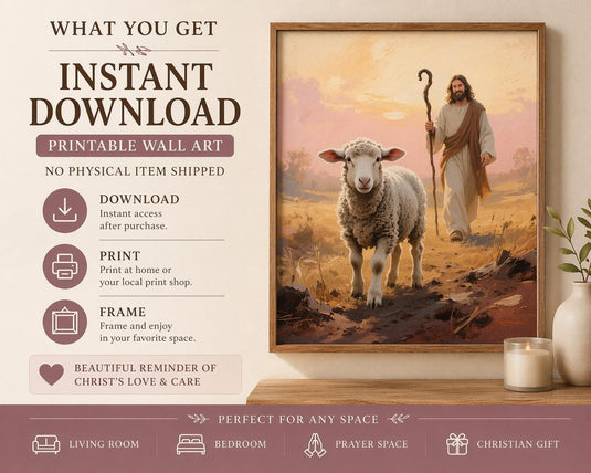 Jesus Lamb Art Good Shepherd Printable Christian Decor Matte Scripture Download Gift