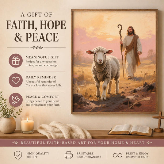 Jesus Lamb Art Good Shepherd Printable Christian Decor Matte Scripture Download Gift