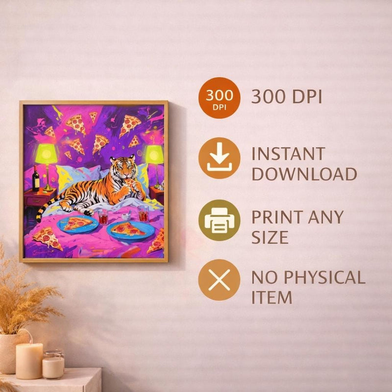 Load image into Gallery viewer, Tiger Wall Art Pizza Printable Pop Decor Quirky Animal Poster Matte Download
