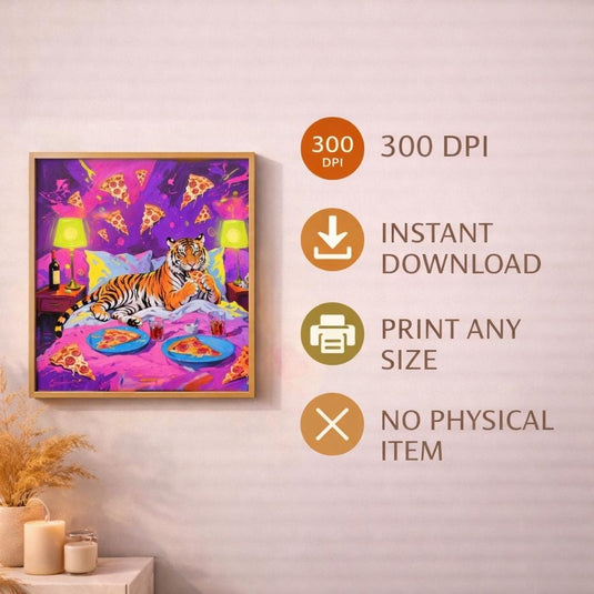 Tiger Wall Art Pizza Printable Pop Decor Quirky Animal Poster Matte Download
