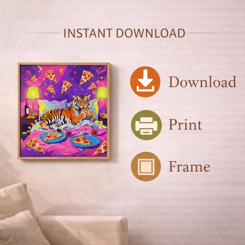 Load image into Gallery viewer, Tiger Wall Art Pizza Printable Pop Decor Quirky Animal Poster Matte Download
