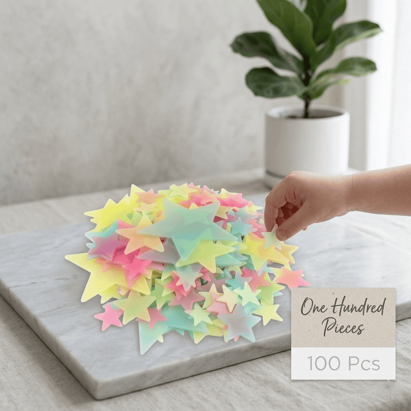 Load image into Gallery viewer, 100-Piece Luminous Star Wall Stickers Multi-Color Glowing Ceiling Decoration Set
