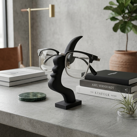 Unique Curved Eyeglass Holder Stand for Desk and Nightstand Decor (Black/White)