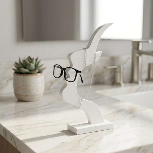 Unique Curved Eyeglass Holder Stand for Desk and Nightstand Decor (Black/White)